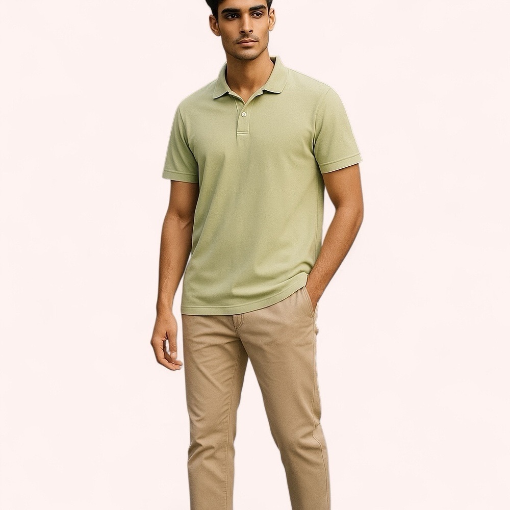 Banana Republic Luxury Touch Kiwi Green Cotton Collared Basic Polo Shirt Size XL